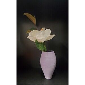 Rowe Pottery Works Vase Clay Oblong Lavender Tall Gray Bands Tall Flower Ceramic